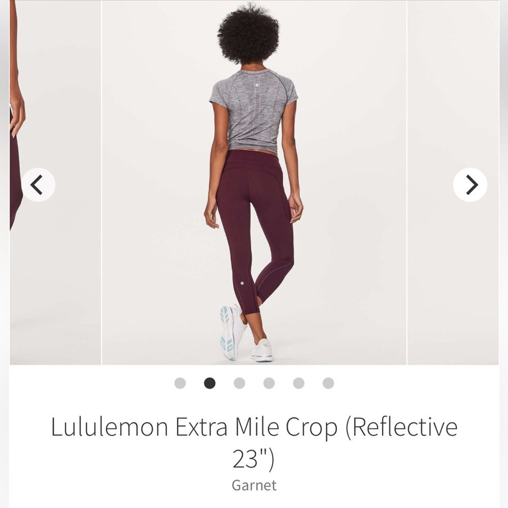 Lululemon Extra Mile Crop Reflective 23" Garnet size 8